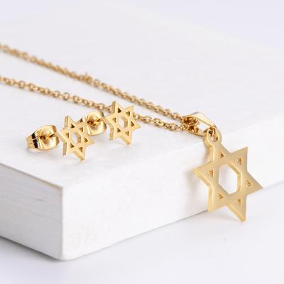 China TRENDY Fashion Designer Korean Simple Style Hexagram Stars Charms Pendant Necklace&Earrings Women Jewelry Set1012 for sale