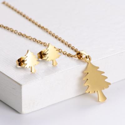 China Simple Installation Design Christmas Tree Pendant&Earrings Gold Color Stainless Steel Jewelry Hot Selling Set For Lover's New Year's Gift for sale