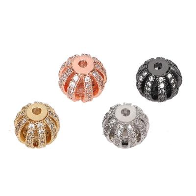 China Vintage Cubic Zircon Paved CZ Findings Watermelon Bead 8mm, 10mm Metal Hollow Ball Crystal Stone Jewelry Making Fittings for sale