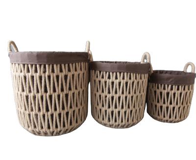 China Sustainable Warm Cotton Rope Woven Basket Laundry Hamper Set for sale