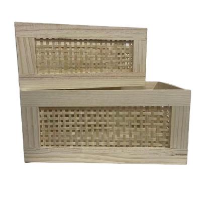 China New Design Cleaning Wooden Frame With Bamboo Mat Rectangle Storage Basket for sale