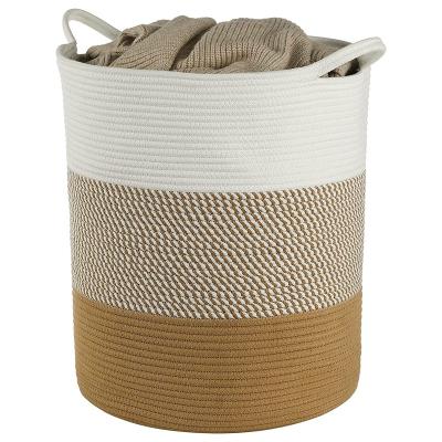 China Large Handle Cotton Rope Nursery Blanket Eco-Friendly Multicolor Sustainable Handmade Coiled Laundry Hamper for sale