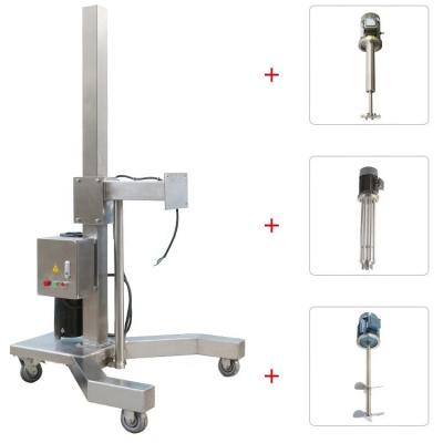 China Liquid with Solids Stainless Steel Cosmetic High Shear Emulsifier Blender Homogenizer Hanging Pneumatic Lifting Mobile Mixer for sale