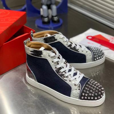 China High End Fashion Trend Lace Up Sneakers Designer Shoes 2022 Splice Cricket Eu36-45 Studs Shoes Rivet Rhinestone Leather Brand Shoes for sale