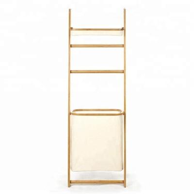 China Home Bathroom Storage Rack Drying Rack Folding Rack Household Bamboo Indoor Retractable Towel Laundry Basket for sale