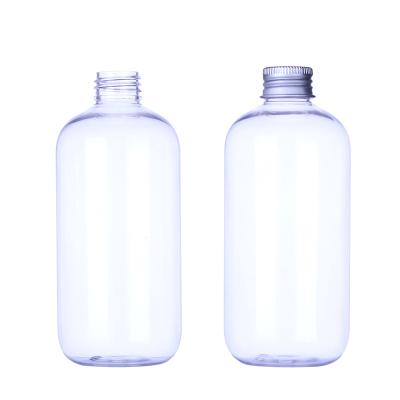 China BEAUTY PACKAGING 250ml 300ml 500ml 8OZ 10OZ 16OZ Customize Aluminum Screw Cap Transparent Round PET Clear Plastic Bottles for sale