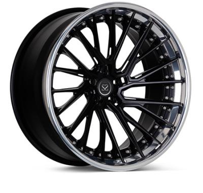 China Gewankelde Aluminiumlegering Gesmeed Matte Black Rims 3 Opgepoetst Stuk Te koop