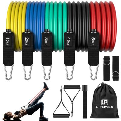 China Home Exercise Fit UPOWEX Body Fitness Resistance Bands 11 Pcs Heavy Strength Training Bodybuilding Fitness Accessories Resistance Tube Fitness Bands for sale