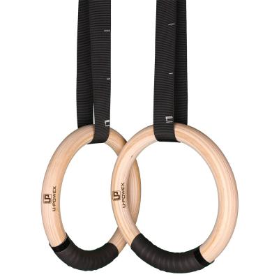 China Fitness Wood Nylon Strap Wooden Gymnastics Gymnastic Rings for sale