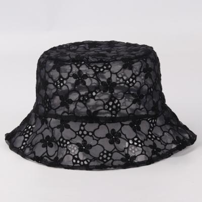 China Well Designed Lady Nelayan Topi Picture GuanLingLong OEM Fast Delivery Cute Out Bucket Hat Mesh Hollow Flower Bucket Hat for sale