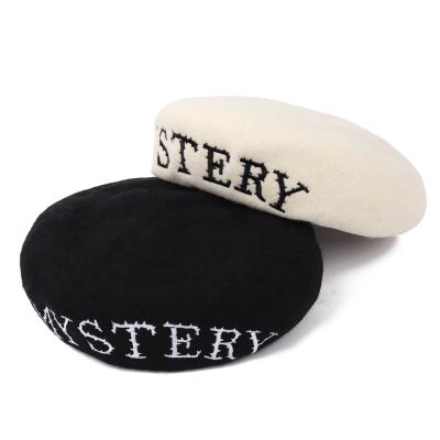 China Wholesale Custom Elegant Ladies Hat High Quality Picture Embroidery Wool Beret for sale