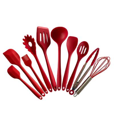 China Wholesale Viable Easy Clean Cooking Tool Kit 10 Pieces Silicone Kitchen Utensil Spatula Inclusive Set for sale