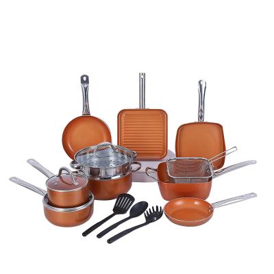 China New Design 16pcs Sustainable Home Kitchen Cookware Aluminum Soup Milk Steak Frying Pots Copper Cooking Pot and Pan Cookware Sets Non Stick for sale