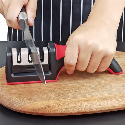 China Viable Handle Knife Sharpener System Whetstone 3 Manual Knife Presents Professional Kitchen Wholesale Plastic Color Box 180g for sale