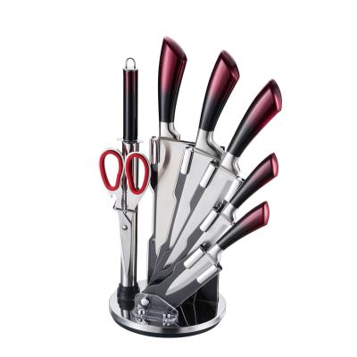 China Sustainable High Quality Stainless Steel Kitchen 8 Piece Set Knife Set With With Rotating Block Holder for sale