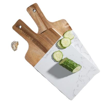 China Viable New Style Black White Chopping Plates Marble and Maple Kitchen Charcuterie Wooden Dish Tray Cutting Serving Chopping Board for sale