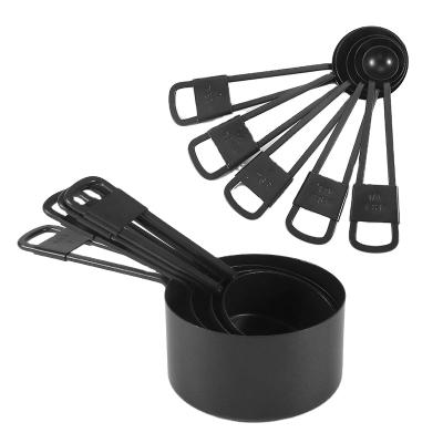 China New Sustainable Luxury Stainless Steel Measuring Tools Non Stick Black Coating Measuring Cups And Spoons Set With Handle for sale