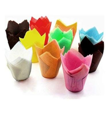 China Hot Selling Disposable Food Grade Cupcake Liners Flower Cake Cups Cupcake Wrappers Tulip Baking Cup for sale