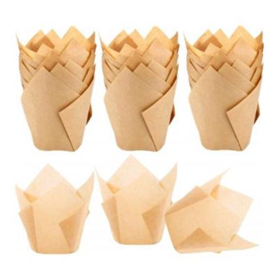 China Factory Disposable Customization Printed Tulip Logo Cups Muffin Liners Cupcake Baking Packaging for sale