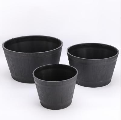 China CLASSIC Plastic Black No Hole Lotus Barrel Flower Pot for sale