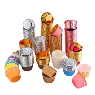 China Sustainable High Temperature Resistant Rolling Mouth Muffin Cup Cake Baking Molds Multi Color Aluminum Plated Cupcake Paper Mold for sale