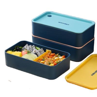 China 2021 Microwavable Student Portable Partitioned Lunch Box Microwave Heating Lunch Box with Chopsticks and Fork for sale