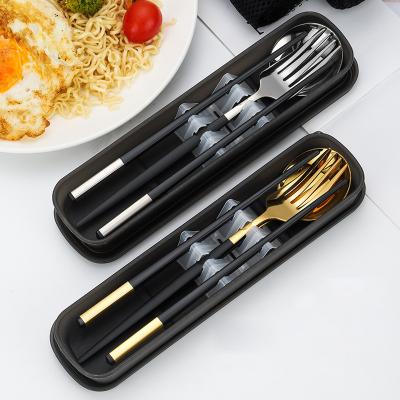 China Sustainable 3PC Stainless Steel Dinnerware Set High End Dinnerware Student Spoon Chopsticks Fork Cutlery With Box for sale