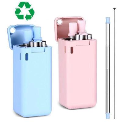 China Folding Straw Collapsible Telescopic Straw Portable Stainless Steel Sustainable Reusable Drinking Straws for sale