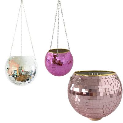 China 2021 NEW Design Disco Mirror Ball Planter Holiday Plastic Flower Planters 20cm Pots for sale