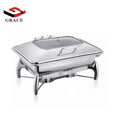 China Professional Stainless Steel Material Hotel Catering Steel Buffet Set Equipment Food Warmers With Windowed Glass Lid en venta