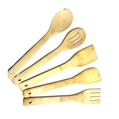 China Amazon Newest Hot Sustainable Organic Custom Food Grade Logo Kitchen Serving Bamboo Cooking Utensils 5pcs Sets For Sale for sale