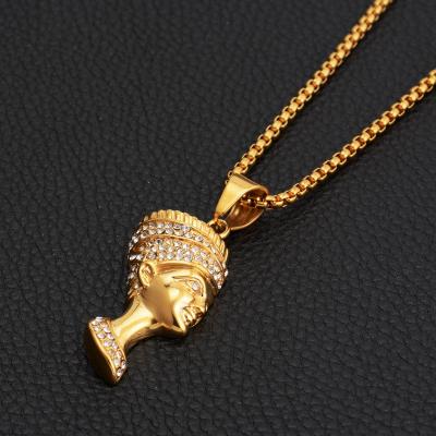 China Hiphop Punk Gold Plated Mens Jewelry Iced Out Zircon Hip Hop Egyptian Pharaoh Pendant Necklace for sale