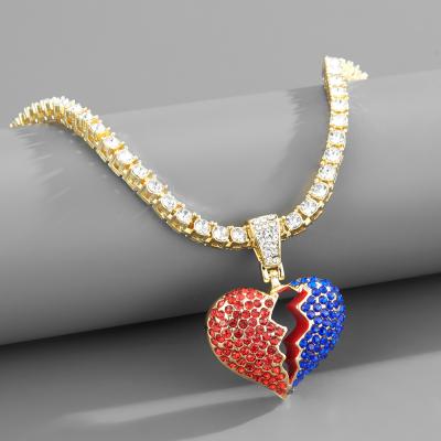 China Hiphop Hip Hop Iced Out Diamond Broken Heart Pendant With Full Tennis Necklace Jewelry Mens Womens Chains for sale