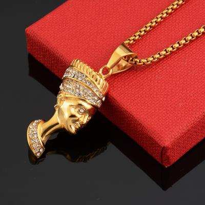 China Trendy Hip Hop Hip Hop Jewelry Iced Out Egyptian Zircon Pharaoh Nefertiti Pendant Men Gold Filled Necklace Pendant for sale