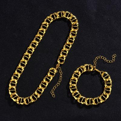 China Wholesale Hip Hop Fashion Jewelry Sets Retro 14mm Personality Bracelet Necklace Cuban Chain Necklaces Rock Punk Accessories for sale