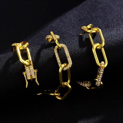 China Luxury Hiphop Gold Plated Thick Zircon Layered Link Chain Necklace Paperclip Chain Necklaces Jewelry Accessory for sale