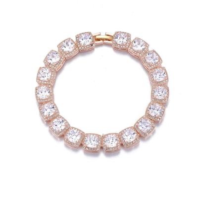 China Custom Made Hiphop Iced Out Women Rose Gold Plated Necklace Set Zircon Bling Tennis Chain Bracelet Hip Hop Style Jewelry Men for sale