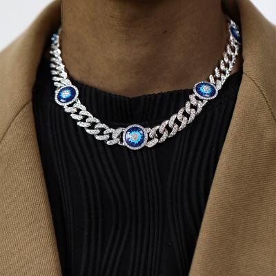 China Hiphop Iced Out CZ Cubic Zirconia Necklaces Crystal Miami Cuban Link Chain Necklace Silver Drop Oil Eye Punk Jewelry For Men for sale