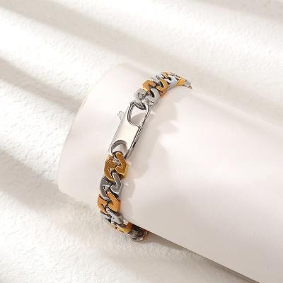 China Hiphop Hip Hop Style Stainless Steel Men's Bracelet Braided Bracelets Gold Silver Two Color Cuban Chain Jewelry for sale