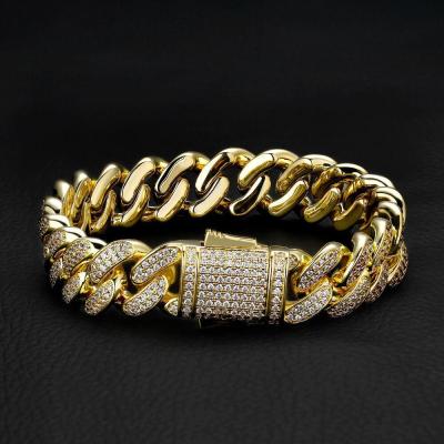 China Cubic Zircon Miami Cuban Link Coin Rectangle Letter Bracelet 12mm Spring Clasp Two Rows Chains Ice Bracelet Men Hiphop Fashion for sale