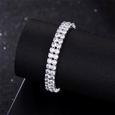 China Wholesale Cheap Hiphop Row Hip Hop Bracelets 2 Shape Classic Zircon Silver Plated Stainless Steel Tennis Bracelet Rainbow for sale