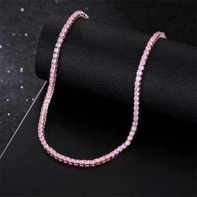 China High Quality Brass Men Women Hiphop New Hip Hop Crystal Cubic Zirconia Link Chain Diamond Tennis Choker Chain Iced out Jewelry for sale