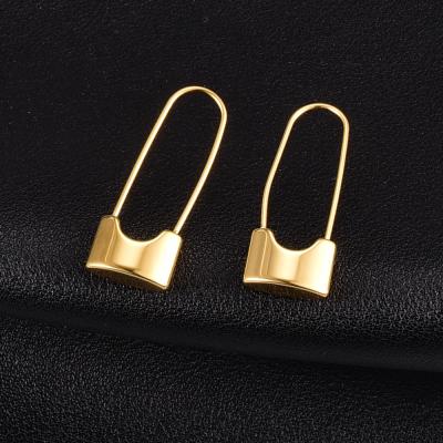 China Fashion Women Earrings 18k Gold Plated Stainless Steel Paperclip Lock Earrings Padlock Earrings For Fashion Women Girls for sale