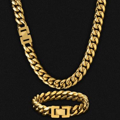 China Hiphop 14k 18k Gold 12mm Cuban Link Chain Stainless Steel Mens Womens Hiphop Jewelry for sale