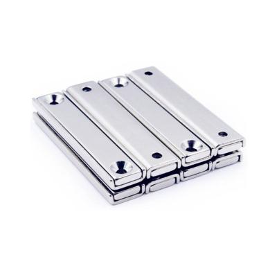 China Industrial Strong Magnet Neodymium Rectangular Pot Magnets with Counter Hole, Countersunk Hole Magnets with Mounting Screws - 60x13.5x5mm for sale