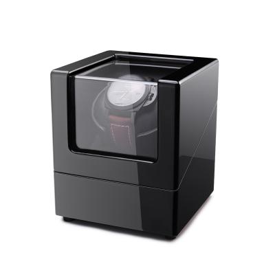 China Boxun Wood High Gloss Black Wood Single Watch Winder With Black PU Leather Interior for sale