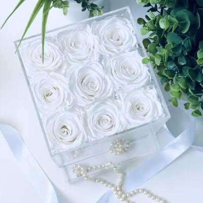 China Clear Acrylic Rose Flower Bouquet Holder Drawer box for flowers with drawer roses for sale