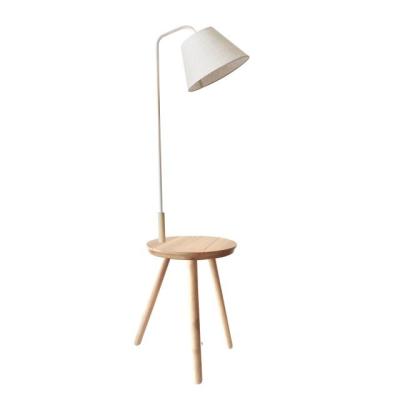 China Nature Wooden Modern Rubber Wood Lamps Decorate Living Room Home Lighting Canvas Fabric Shade Floor Lamp Storage Wood Floor Lamp Base for sale