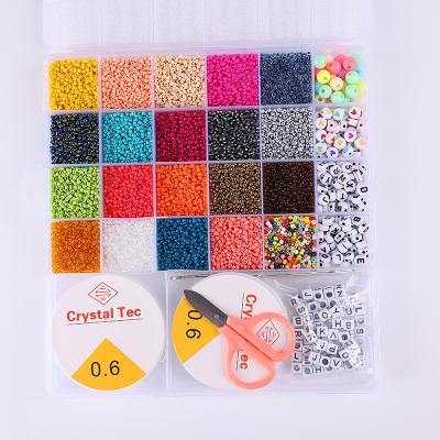 China Fashoin 26 Latticework Children's Educational DIY Toys Multifunctional Colorful Rice Beads Glass Bead Making Needle Yarn for sale