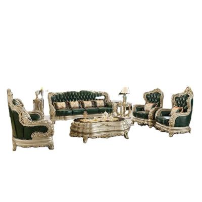 China (Other) family home wedding gold solid wood adjustable british royal high end luxury hand-carved leather living room set for sale